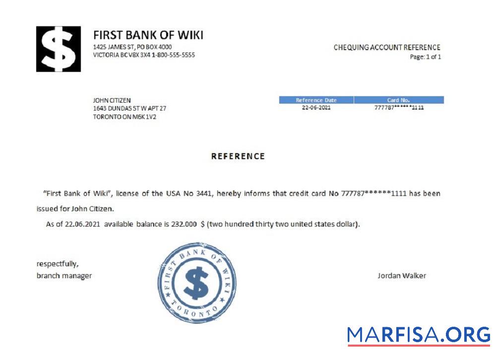 Blank USA First Bank of Wiki reference download for verification